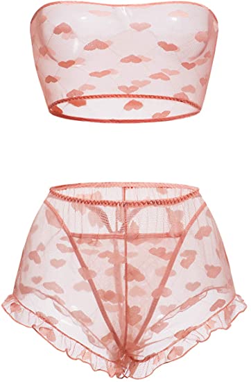 Women's Lingerie Set Stretchy Lace Bandeau Bra Underwear Set Size S-XXL