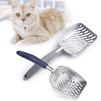 CO-Z Solid Aluminum Alloy Cat Litter Scoop Sifter Deep Shovel with Flexible Long Handle