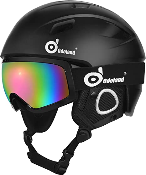 Odoland Snow Ski Helmet and Goggles Set, Sports Helmet and Protective Glasses - Shockproof/Windproof Protective Gear for Skiing, Snowboarding, Motorcycle Cycling, Snowmobile