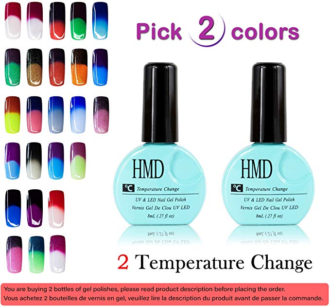 HMD Soak Off UV LED Temperature Changing gel nail polish Twin pack (23 colors selection) fast effect fast cure unique design for Canada