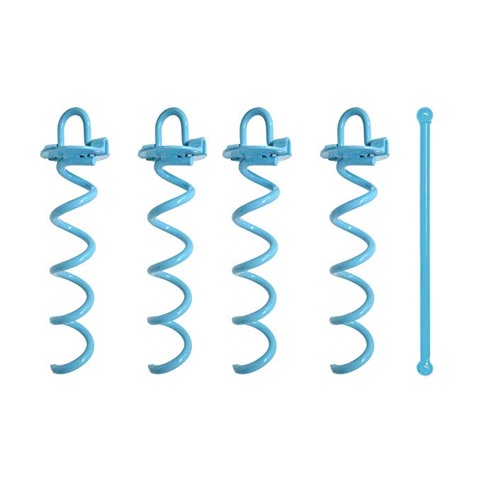 Spiral Ground Anchor, 10 Inch, 4 Pack Folding Ring Securing Tents, Canopies, Tarps, Trampoline, Swing Sets, Powder-Coated Solid Steel Earth Auger