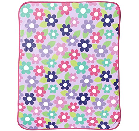 Just For Kids Flowers 50" x 60" Plush Throw Blanket, Pink/Purple/Yellow/Green