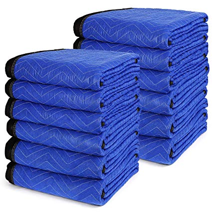 72 x 80 Inches Pro Moving Blankets Pack of 12 - TUSY Packing Blankets 65lb, Ultra Thick Professional Quality Moving Skins