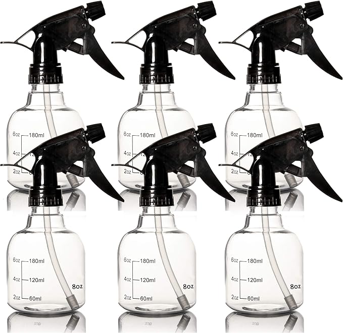 Youngever 6er Set 250ML Sprühflaschen, Durchsichtige, Leere Kunststoff Sprühflaschen Set für Haare und Reinigungslösungen, Reisen, Gartenarbeit (250ML)