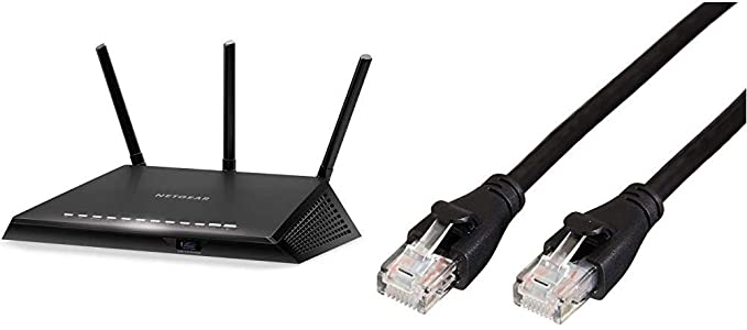 NETGEAR Nighthawk Smart WiFi Router (R6700) - AC1750 Wireless Speed (up to 1750 Mbps) | Up to 1500 sq ft Coverage & 25 Devices & AmazonBasics RJ45 Cat-6 Ethernet Patch Internet Cable - 5 Feet