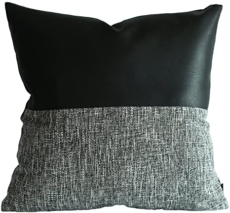 Kdays Halfblack Pillow Cover Designer Modern Throw Pillow Cover Decorative Faux Leather Pillow Cover Handmade Cushion Cover 20x20 Inches