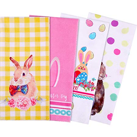 Yaomiao 4 Pieces Easter Dish Towel, Egg Bunny Dish Towels Kitchen Hand Towels for Home Kitchen Supplies, 28 x 20 Inches