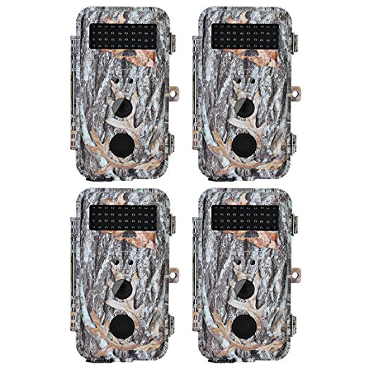 BlazeVideo 4-Pack HD 16MP Game Trail Deer Cameras Hunting Wildlife Animal Camera Low Glow Infrared Motion Sensor Activated Waterproof with Night Vision 40pcs IR LEDs Up to 65ft Video Record 2.36" LCD