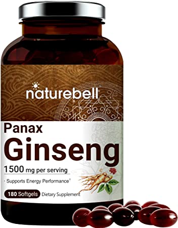 Korean Red Ginseng Supplements (Panax Ginseng Root), 1500mg Per Serving, 180 Liquid Softgels, Most Active Ginsenosides Content, Strongly Support Energy Performance and Immune System, No GMOs