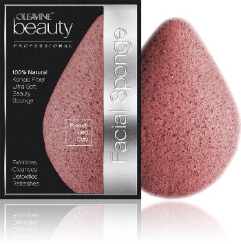 Oleavine All Natural Konjac Sponge - French Red Clay - Gentle Exfoliating Facial Sponge
