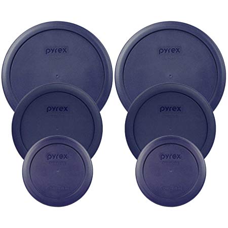 Pyrex (2) 7402-PC 6/7 Cup Blue (2) 7201-PC 4 Cup Blue (2) 7200-PC 2 Cup Blue Food Storage Dish Lids - 6 Pack