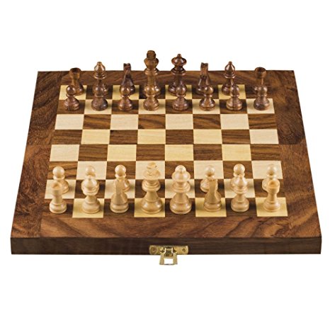Rusticity Wood Chess Set with Folding Board and Chess Pieces | Handmade | (10x10 in)