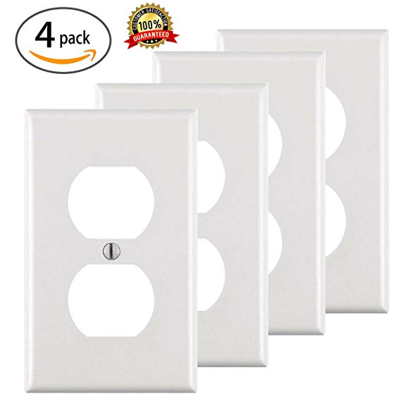 Standard Outlet Covers Duplex Outlet Cover 1-Gang Wall Plate Power Wall Outlet Cover Plate Standard Size Thermoplastic Nylon Device Mount Wallplate, White (4 Pack)