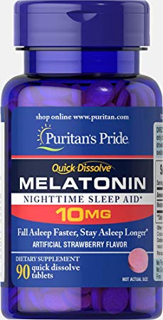 Puritan's Pride Quick Dissolve Melatonin 10mg Strawberry Flavor-90 Tablets