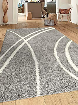 Cozy Contemporary Stripe L.Grey-White 5'3" x 7'3" Indoor Shag Area Rug