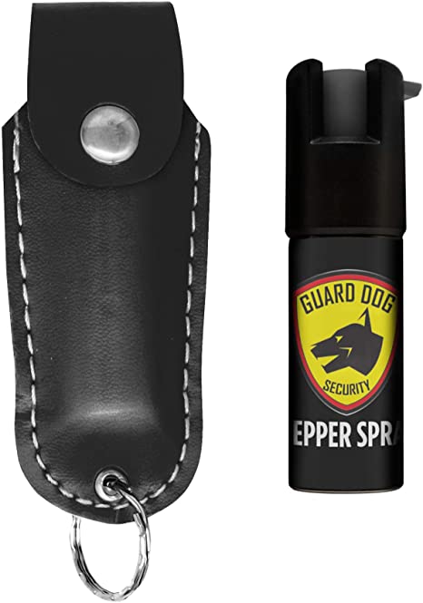 Guard Dog Security Pepper Spray Keychain with Case - OC Spray for Self Defense with Dye - Choose a Leather Holster Color