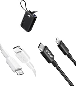 Anker 321 USB-C to Lightning Cable (6ft,White)&USB C to Lightning Cable, New Nylon Charging Cord&Anker 20,000mAh Portable Charger, 22.5W High-Speed Charging Power Bank