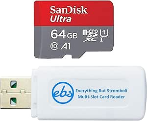 SanDisk 64GB MicroSD Ultra Memory Card Works with LG G6, LG V30, Q6, G5, G4, LG Tribute HD, K40, Phoenix 4 Cell Phone (SDSQUAR-064G-GN6MN) Bundle with (1) Everything But Stromboli Micro Card Reader