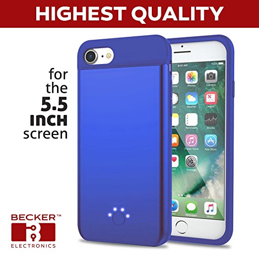 New iPhone 6/6s/7 plus Battery Case, BECKER ™ Ultra Slim Extended Battery Case for iPhone 6/6s/7 Plus (5.5 inch) with 3700 mAh Capacity/135% Extra Battery (Blue)