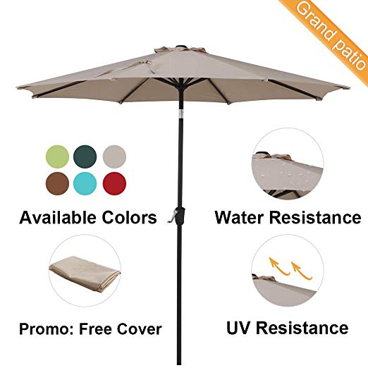 Grand patio 9 FT Enhanced Aluminum Patio Umbrella, UV Protectived Outdoor Umbrella with Auto Crank and Push Button Tilt, Beige