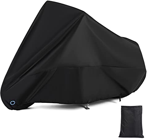 210D Motorcycle Covers Waterproof Outdoor Storage Motorbike Cover with Lock-Holes Power Sports Vehicle Covers All Season Universal Weather for Harley Davidsion Yamaha Honda Suzuki(96.5 inchs XXL)