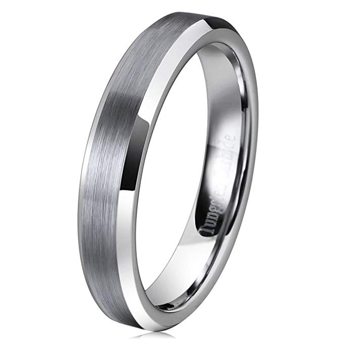 Three Keys Jewelry 4mm 8mm Tungsten Wedding Ring Brushed Center Beveled Edge Wedding Band Engagement Ring