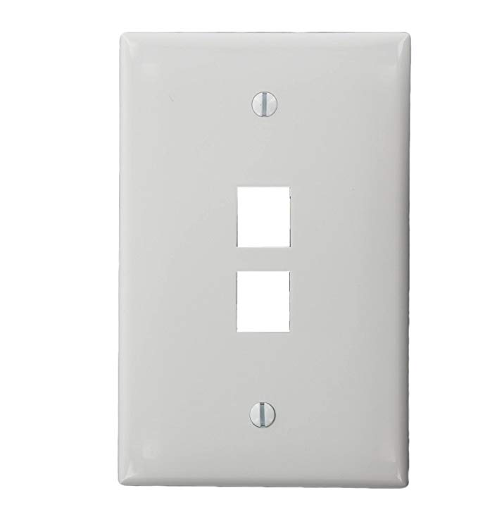 Leviton 41091-2WN QuickPort Midsize Wallplate, Single Gang, 2-Port, White