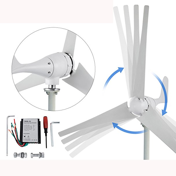 VEVOR Wind Turbine 600 Watt Wind Turbine Generator DC 24V Wind Turbine Generator Kit 3 Blades for Home and Business Power Supplementation (600watt)