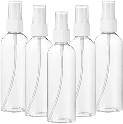 ALINK 100ml /3.4 oz. Spray Bottles, Empty Plastic Clear Small Travel Bottles With Fine Mist Sprayer for Cleaning Solutions and Essential Oils, Pack of 5 Plus Cleaning Cloth and Dropper