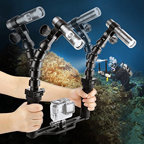 SHOOT 100M Underwater 900LM Diving Video/Camera Photography Torch Flashlight Focus Beam Flex Gooseneck Arm Tray for GoPro HERO 6,5,4,3 ,4S,5S/HERO(2018)/Fusion AKASO DBPOWER Dome With Stabilizer Grip