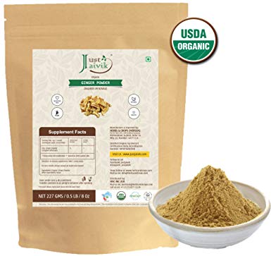100% Organic Ginger Powder (0.5 lb / 227g / 08 oz) by Just Jaivik | Raw, Gluten-Free & Non-GMO - Certified Organic under NPOP and NOP Standards