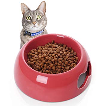 Y YHY Ceramic Cat Food Water Bowl, Hand Rest Design Cat Dish, Non Slip Cat Feeding Bowl, Gift for Cat, Whisker Friendly, Red