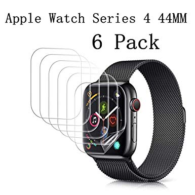 [6 Pack] Screen Protector Compatible Apple Watch Series 4 44mm PET, Kavivia [Anti-Bubble] [Max Coverage] HD Clear Flexible PET Film Protector Compatible Apple Watch Series 4 44mm PET