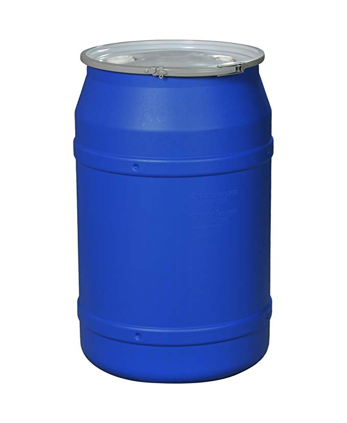 Eagle 1656MBBG Straight-Sided Drum with Metal Band and Plastic Lid with Bungs, 55 gal, Blue