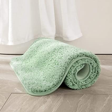 MIULEE Extra Thick Non Slip Bathroom Rug Shaggy Soft Bath Mat Plush Microfiber Absorbent Water for Shower Tub Machine Washable (Green, 24x44 Inches)