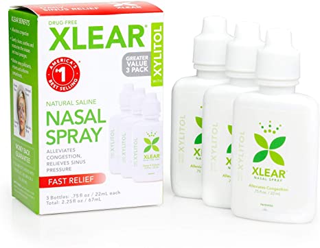 XLEAR Natural Saline Nasal Spray with Xylitol (3 Pack), 2.25oz
