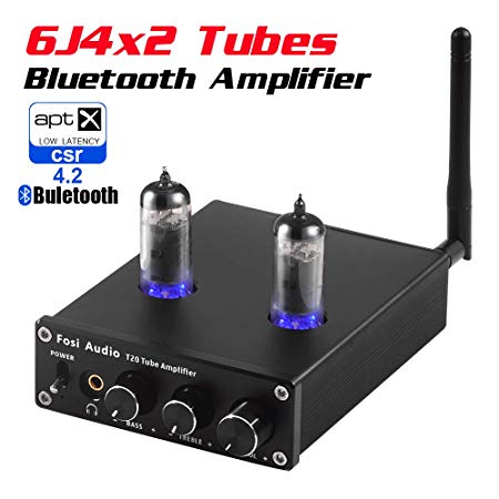 T20 Bluetooth Tube Amplifier Stereo Receiver 2 Channel Class D Digital Mini Hi-Fi Power Amp Preamp Compact Integrated Headphone Amplifier for Home Passive Speakers with 6J4 Vacuum tubes   Power Supply