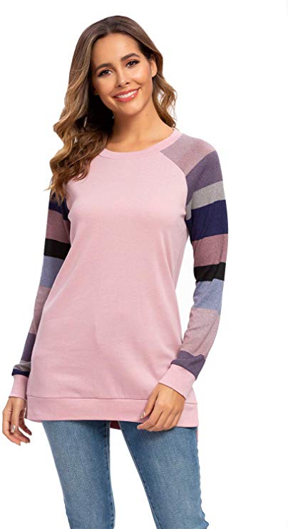 levaca Women's Striped Long Sleeve Loose Pullover Sweatshirts Tunic Tops