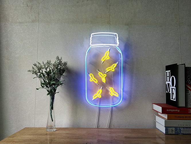 Fireflies In A Jar Real Glass Neon Sign For Bedroom Garage Bar Man Cave Room Home Decor Handmade Artwork Visual Art Dimmable Wall Lighting Includes Dimmer