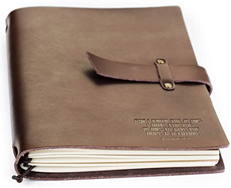 Double Creek Refillable Genuine Leather Journal Embossed For I Know The Plans Jeremiah 29:11 Scripture – 8.5 x 6 inch Includes (3) 30-Page Lined Notebooks - Vintage Style Real Leather Notebook Diary