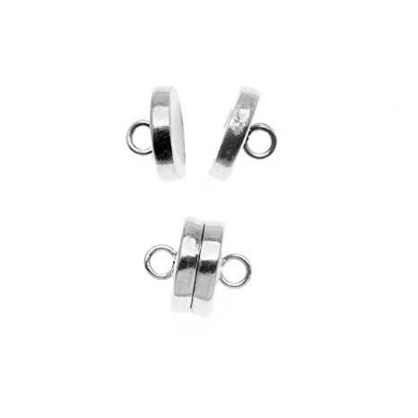 Silver Plated Flat Round Magnetic Clasps 8mm Diameter (2 Sets)