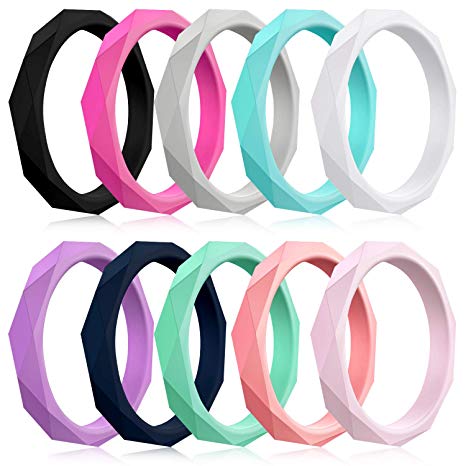 Mokani 10/4/1 Pack Silicone Wedding Ring for Women, Thin and Stackable Rubber Band, Fashion, Colorful, Comfortable fit, Skin Safe