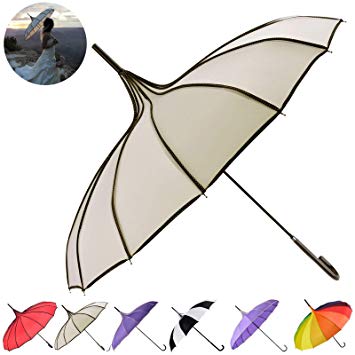 Outgeek Umbrella Retro Pagoda Umbrella Parasol Umbrella Sun Umbrella UV Protection Umbrella Retro with Hook Handle (Beige)