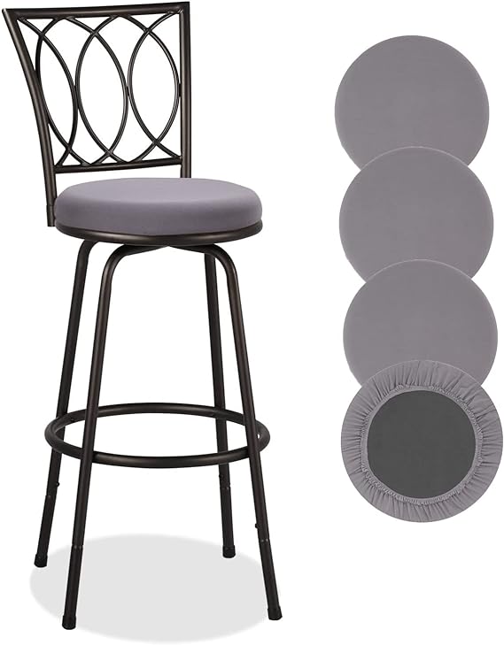 4PCS Round Bar Stool Seat Covers Stretch Round Chair Covers for 13-16 Inch Stool Chair (Grey)