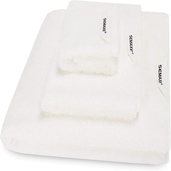 SEMAXE Towel Bathroom Towel Set of 3,Including 1 Bath Towel,1 Hand Towel,1 Washcloth-Hotel & Spa Quality Towel Set (White, 3 Piece Towel Set)