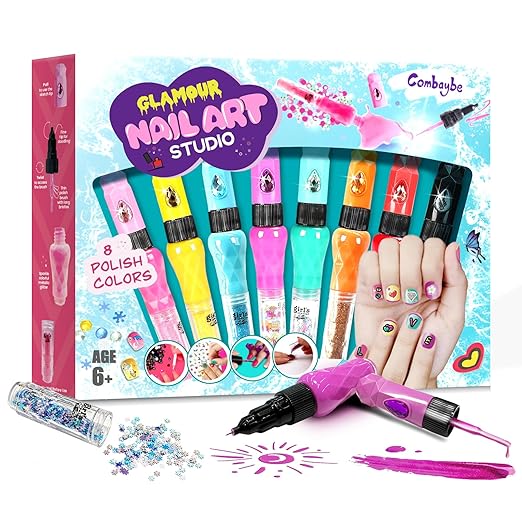 Kids Nail Polish Set for Girls, Nail Art Kit for Ages 7-12 - Girl Gifts for Christmas - Nail Polish Non Toxic Girl stuff for Spa Makeup Manicures - Birthday Gift for Girls 6 7 8 9 10-12 Years Old