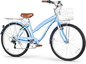 WEIZE Beach Cruiser Bike, 26 inch Commuter Bicycle for Adult Men and Women, 7-Speed/High-Carbon Steel/Front & Rear Fenders, Comfortable City Bikes with Rear Rack or Basket, Ergonomic Upright Design