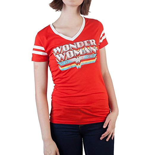 Bioworld Wonder Woman DC Comics Color Logo Varsity V-Neck Juniors T-Shirt