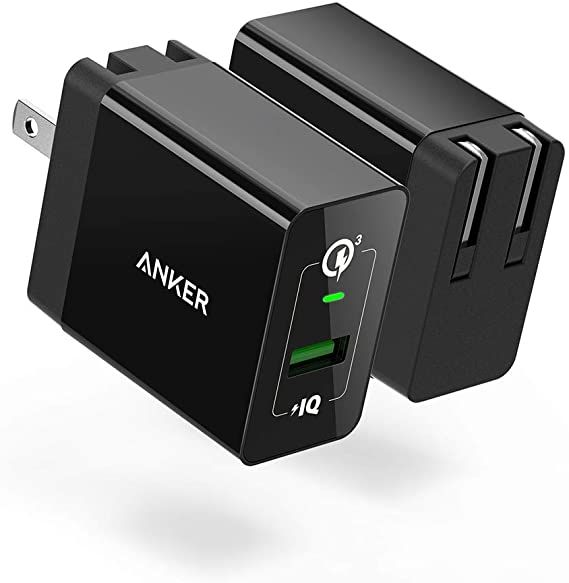 Quick Charge 3.0, Anker 18W USB Wall Charger (Quick Charge 2.0 Compatible) Powerport  1 for Anker Wireless Charger, Galaxy S10e/S10/S9/S8/Plus,Note 9/8,LG V40/V30 , and More (Black, 2 Pack)