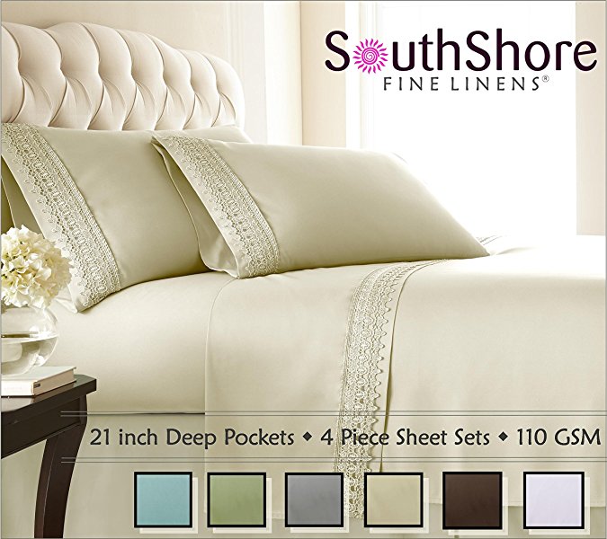 Southshore Fine Linens® 4-piece 21 Inch Deep Pocket Sheet Set with Beautiful Lace - OFF WHITE - King